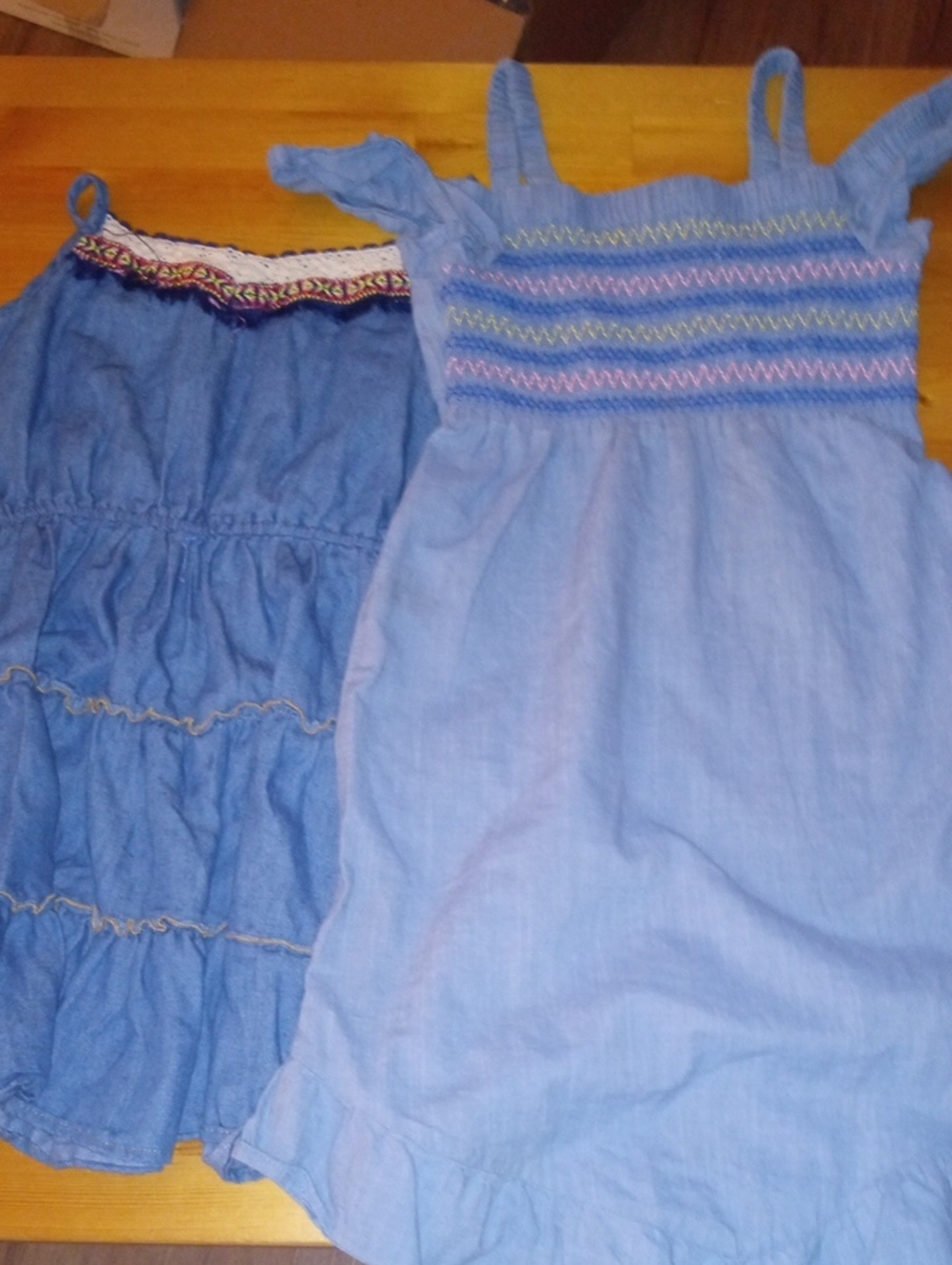 2 Girls' Size 8 Light Blue Chambray Smocked Sundresses